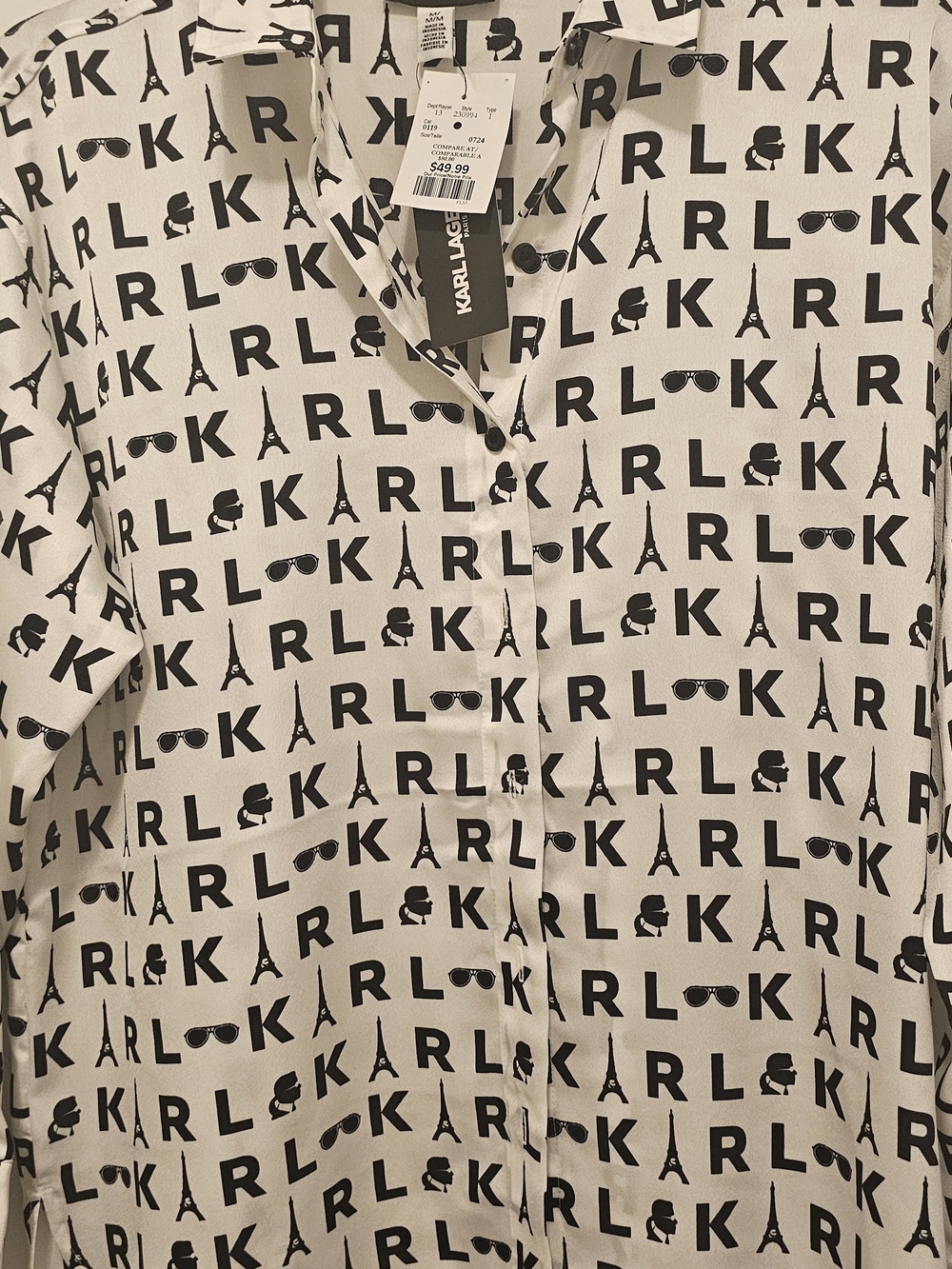 Karl Lagerfeld Black on White Logo Print Button-Down Shirt